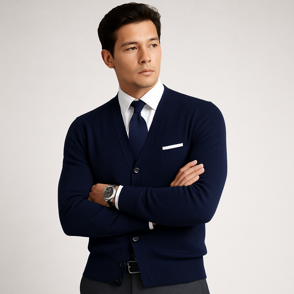 Cardigan Oeste Azul Marino — Tejido Medio